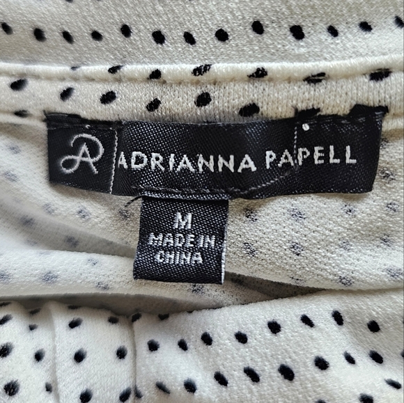 NWOT Adrianna Papell white polka dot long-sleeve self-tie stretchy blouse Size M - Picture 5 of 6